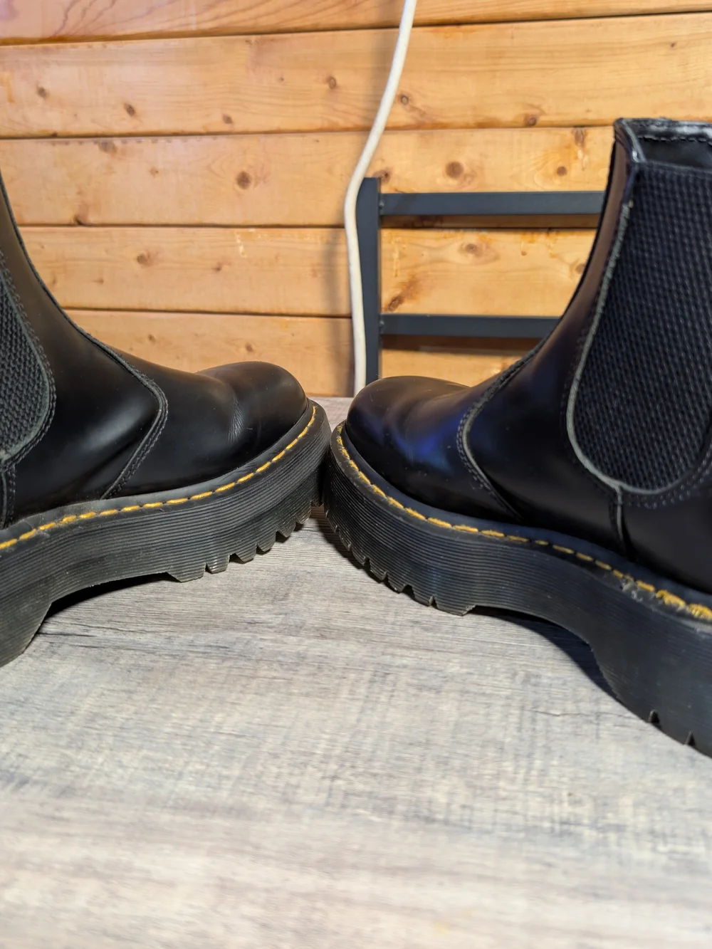 Dr. Martens Black Leather Platform Chelsea Boots with Yellow Welt